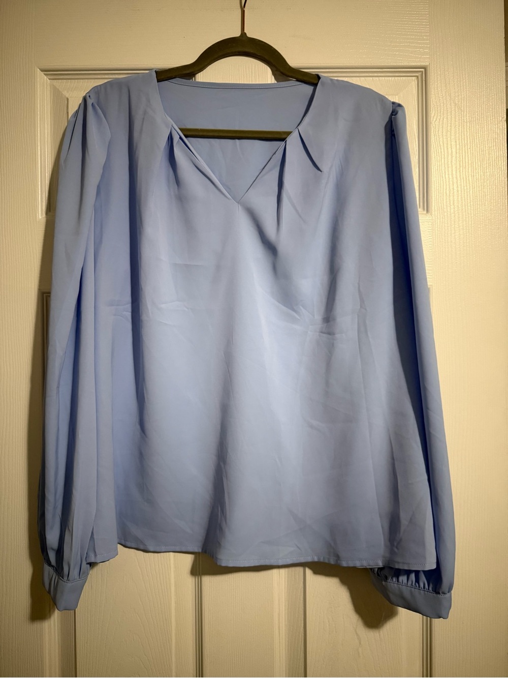 Light Blue Long-Sleeve V-Neck Women's Top